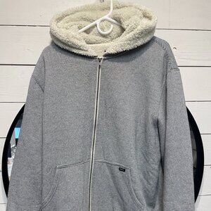 RVCA Men’s Cannon Sherpa Zip Hoodie Jacket – Silver Bleach (Size Large) -